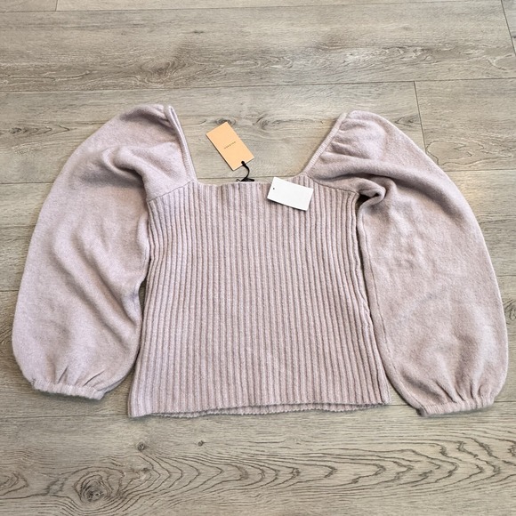 NWT Halogen Puff Sleeve Square Neck Sweater in Purple Heaven Small‎ Off Shoulder - Picture 2 of 11